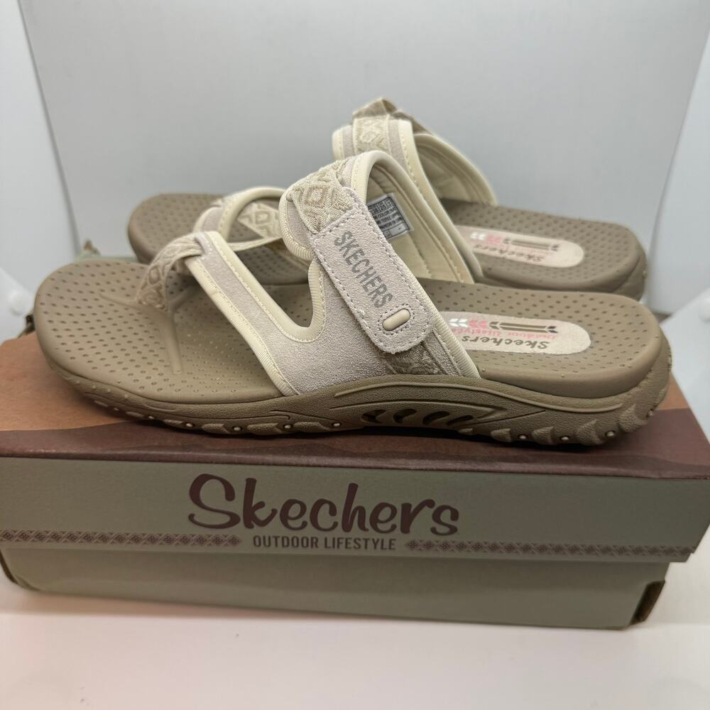 Skechers Reggae Trailway Thong Sandals Women's US 8 Natural Taupe Slip On